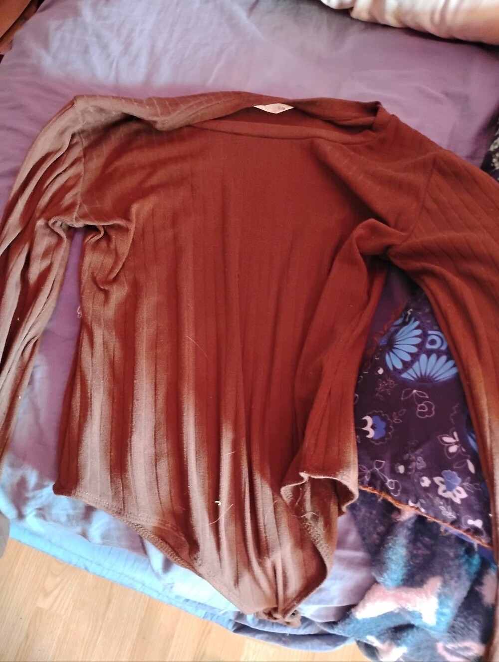 Bluenotes Ribbed Long Sleeve Bodysuit in Brown